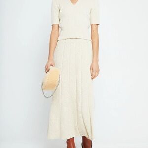 Women’s Cream Ribbed Shirt and skirt Set